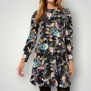 Black Floral Paisley Long-Sleeve Dress